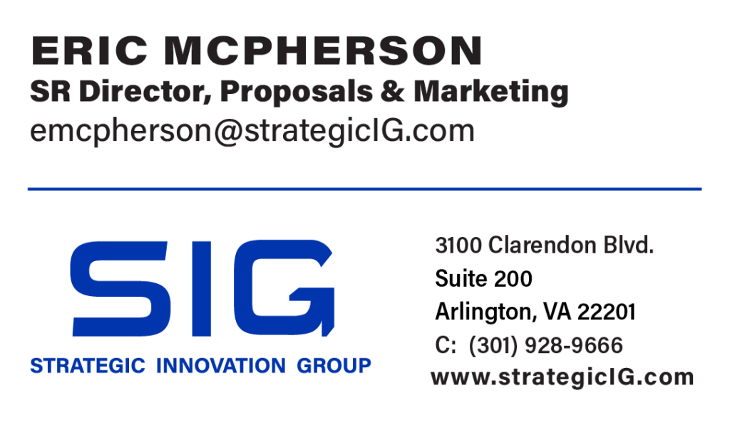Eric McPherson Sr. Director Proposals and Marketing business card